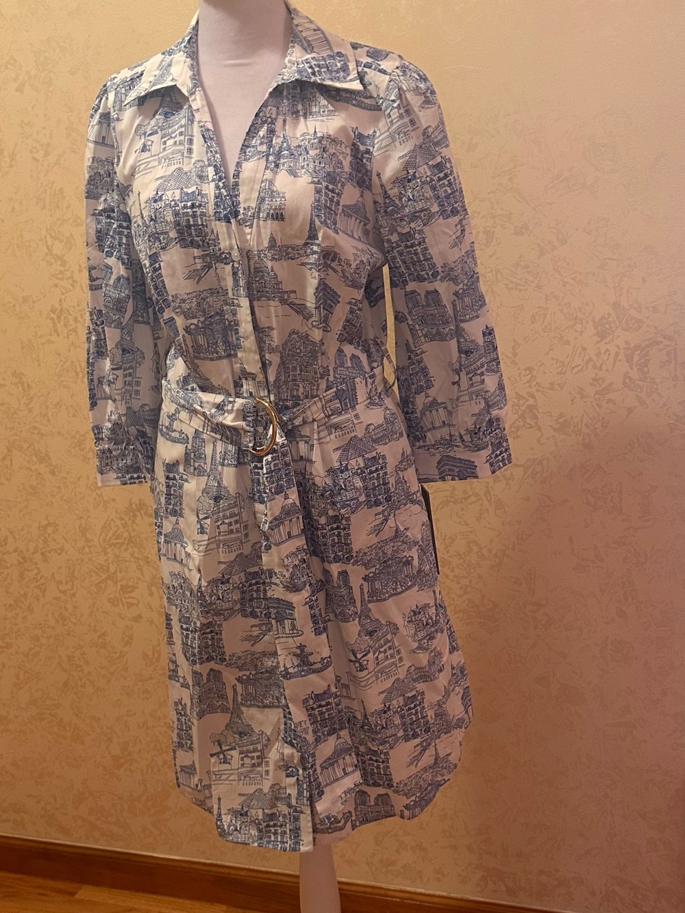 Karl Lagerfeld White Shirt with Blue Architectural Sketch Print